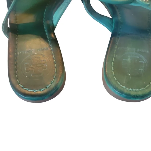 Tory Burch Women's Miller Teal Leather Thong Sandals Sz 7 - Picture 4 of 9
